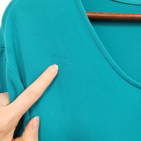 Susan Graver Womens Every Day Liquid Knit Top Size 3X Blue Ruffle Stretch Mature - Picture 9 of 15